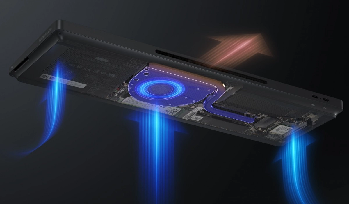 HP EliteBoard G1a cooling system with airflow.