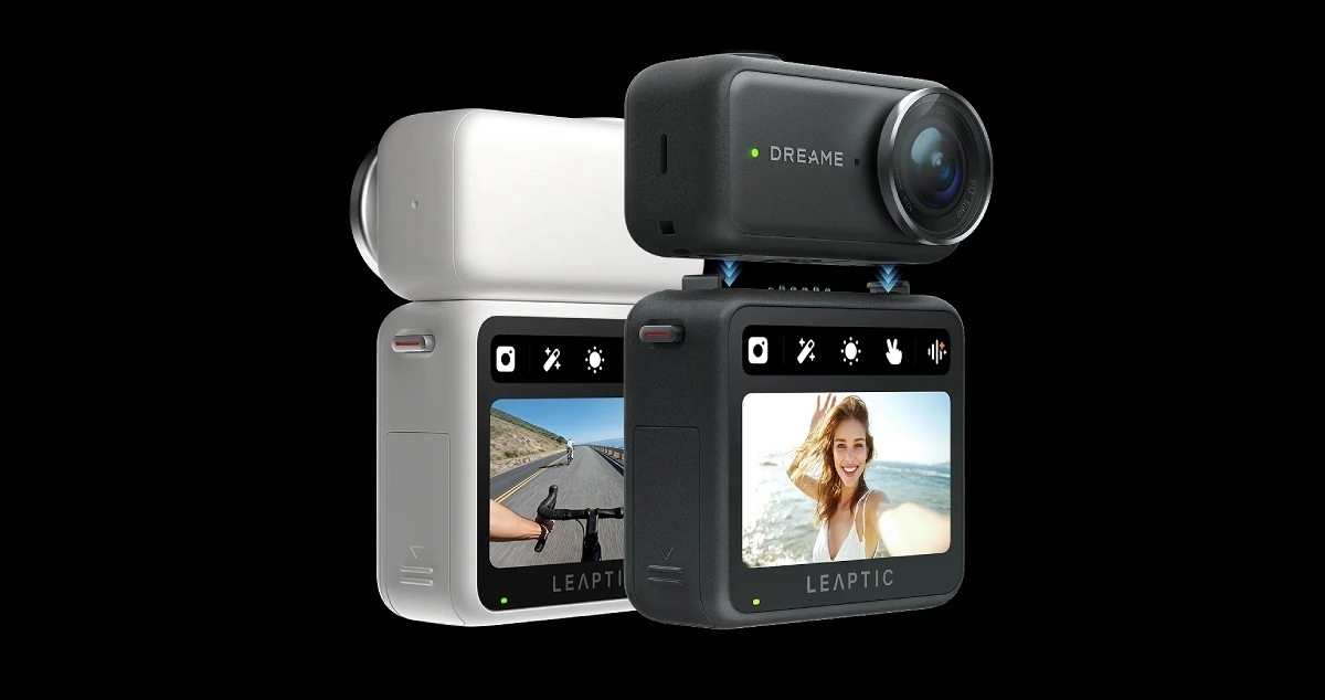 Dreame Leaptic Cube split action camera with screens