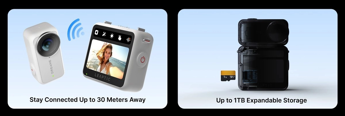 Dreame Leaptic Cube wireless action camera, 1TB expandable storage.