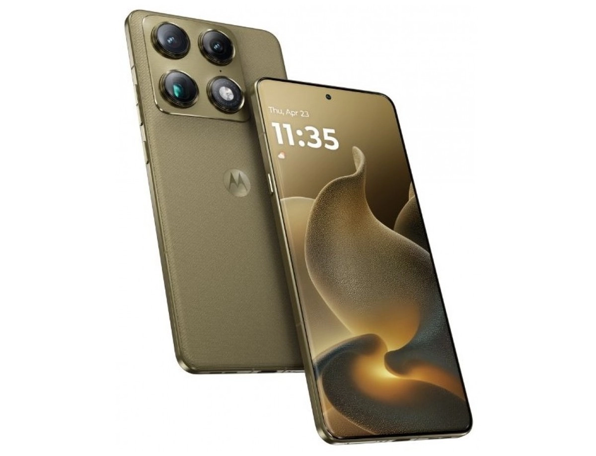 Gold Motorola Signature smartphone with quad cameras.