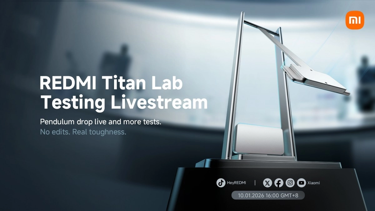 Redmi Titan Lab durability testing livestream pendulum drop.