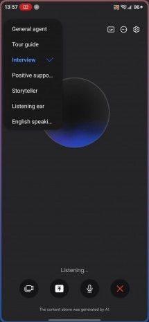 Bixby AI displaying various persona modes, 'Interview' selected.