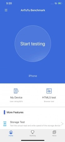 AnTuTu 11 Benchmark app interface on iPhone