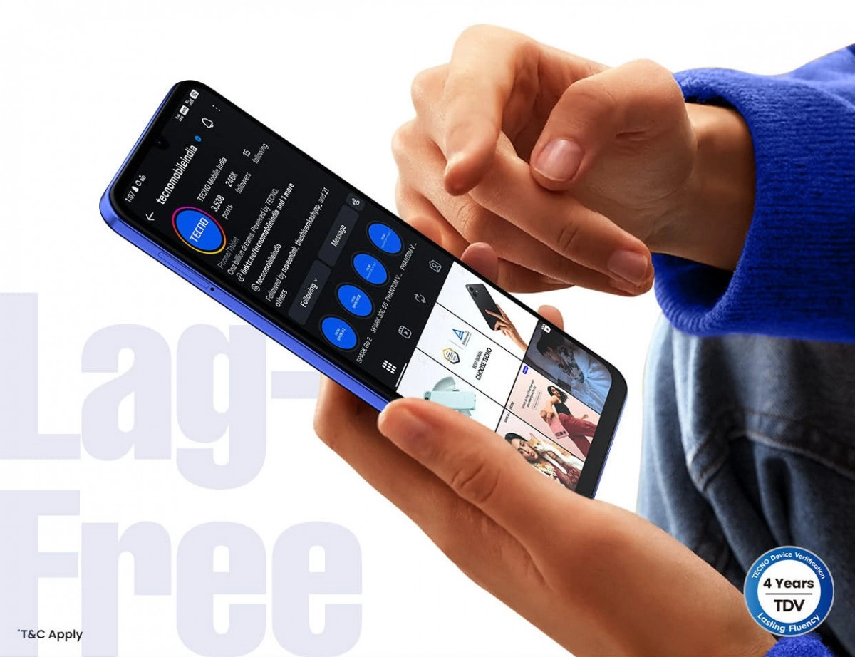 Tecno Spark Go 3 displaying Tecno Mobile Instagram.