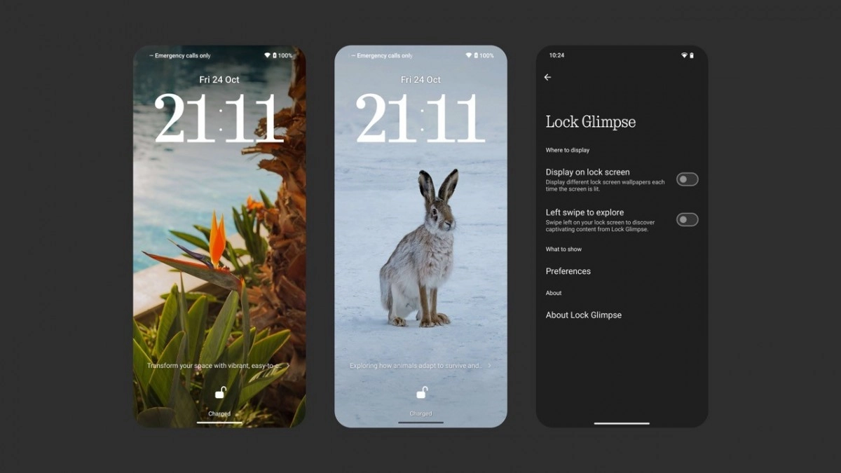 Lock screen ads settings with nature wallpapers.
