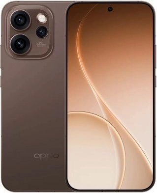 Oppo Reno15 brown smartphone, front and back view.