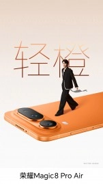 Honor Magic8 Pro Air orange phone rear camera.