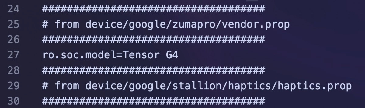 Pixel 10a code shows Tensor G4 processor.