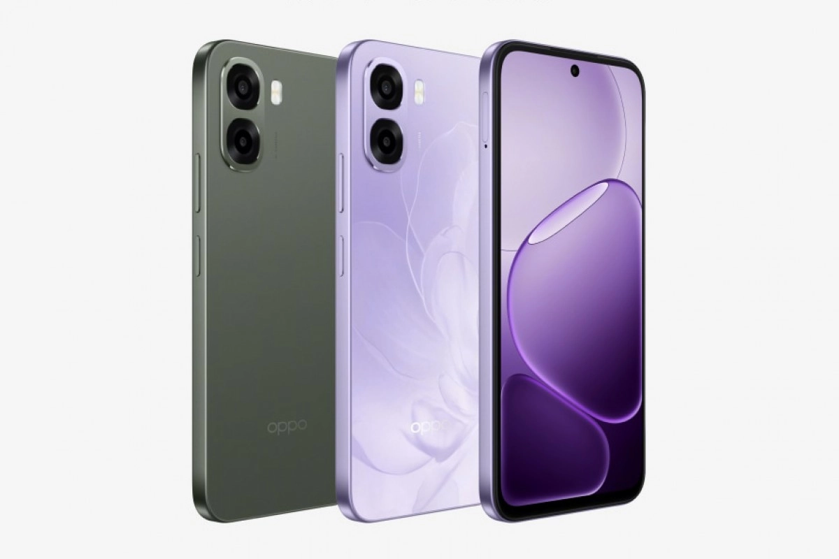 Oppo A6c and A6t 4G phones, green and purple.