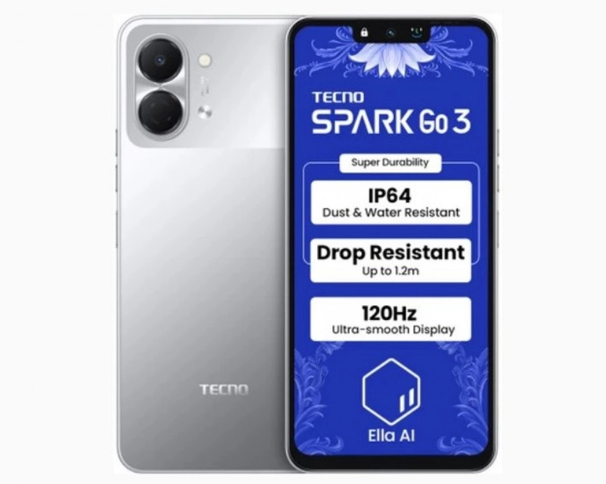 Tecno Spark Go 3 silver phone IP64 120Hz display