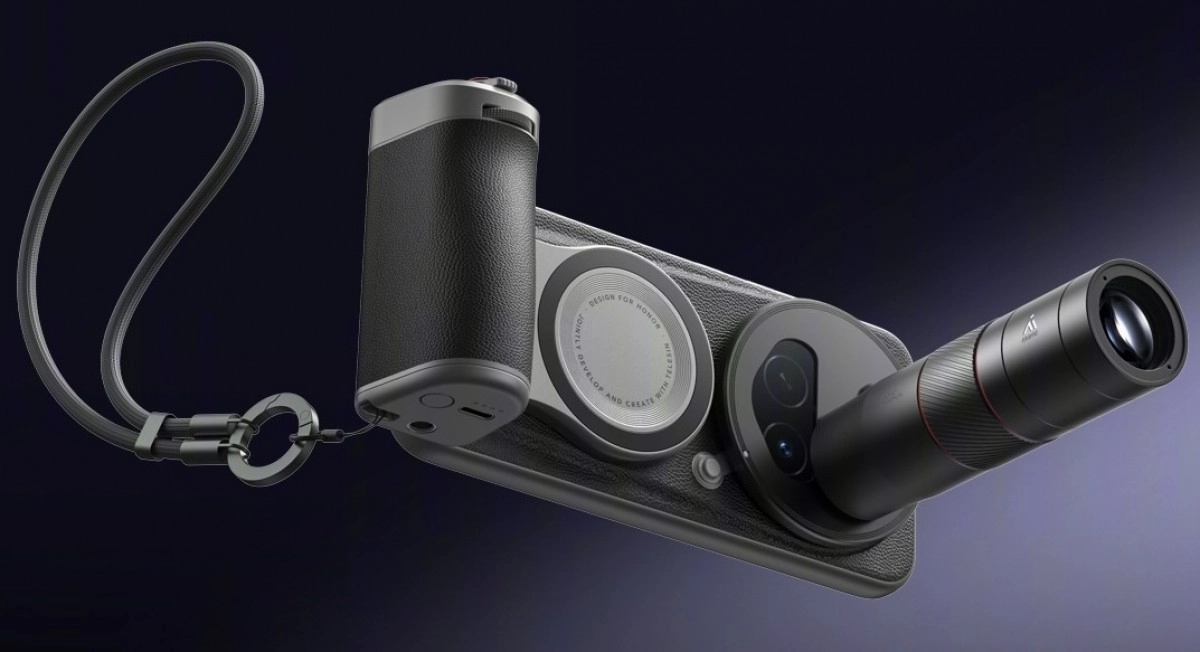 Honor Magic8 RSR Porsche Design camera grip telephoto lens.