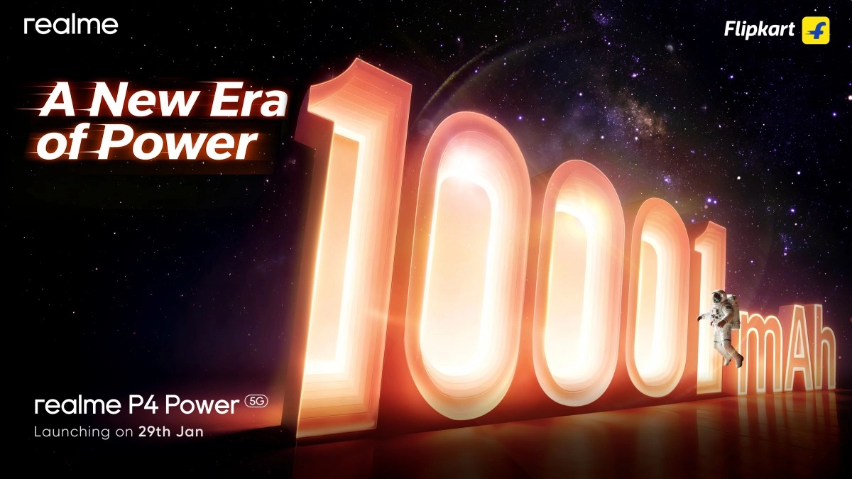 Realme P4 Power 10,001mAh battery launch announcement.