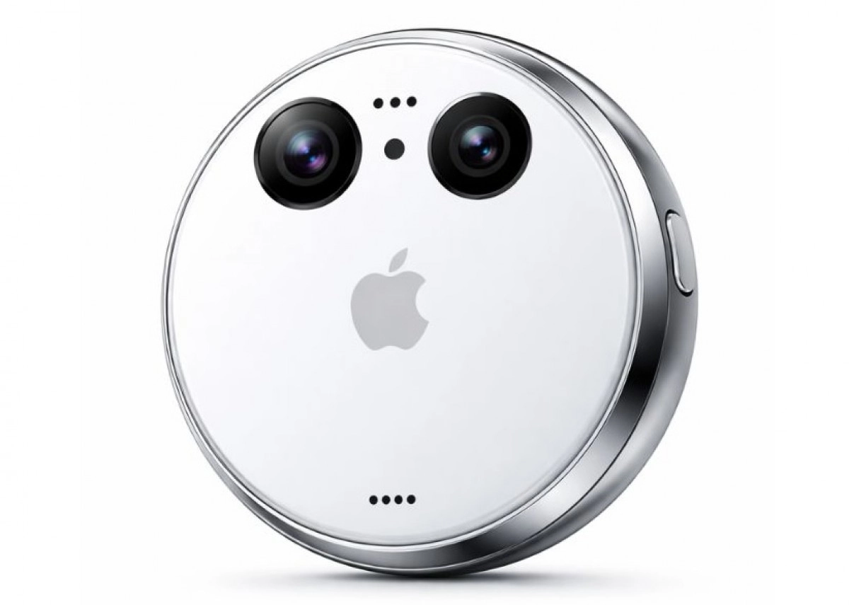 Apple AI pin concept with two cameras and logo.