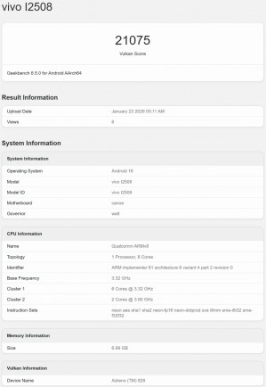 vivo i2508 Geekbench Vulkan score 21075