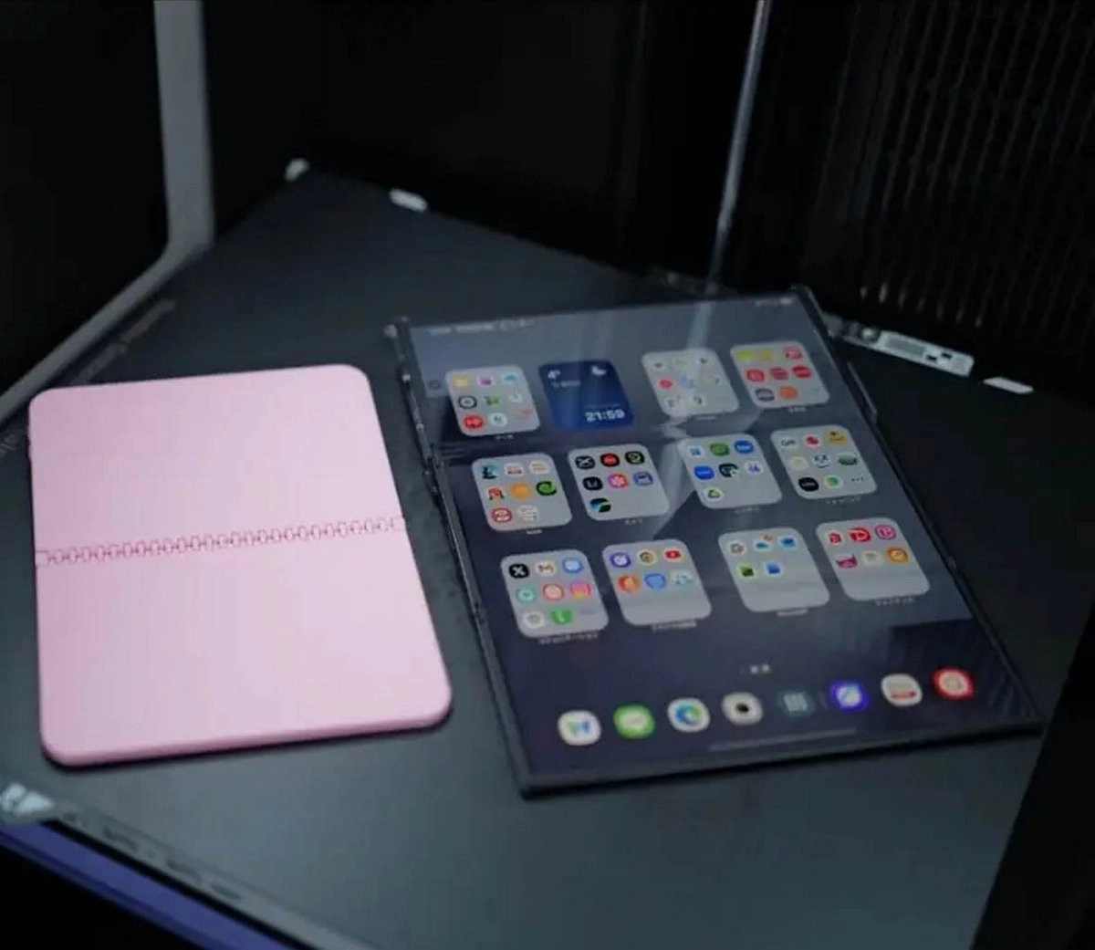 iPhone Fold mockup next to Samsung and Huawei foldables.