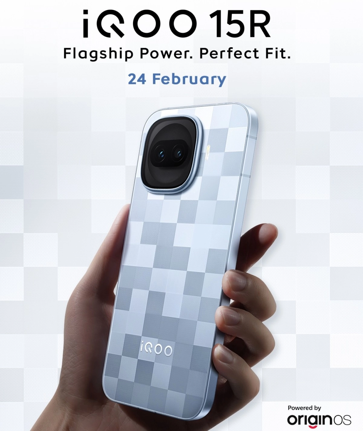 iQOO 15R phone with checkered back design