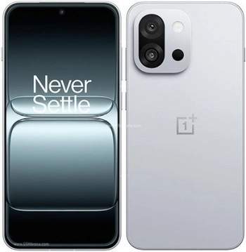 OnePlus 15T silver phone, front and rear view.