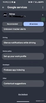 Android contextual suggestions setting in Google services.