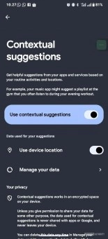 Google Android Contextual Suggestions feature settings