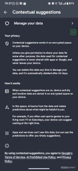 Google Contextual Suggestions privacy settings on Android.