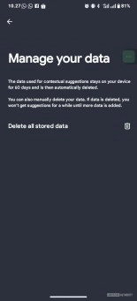 Android contextual suggestions data management screen.