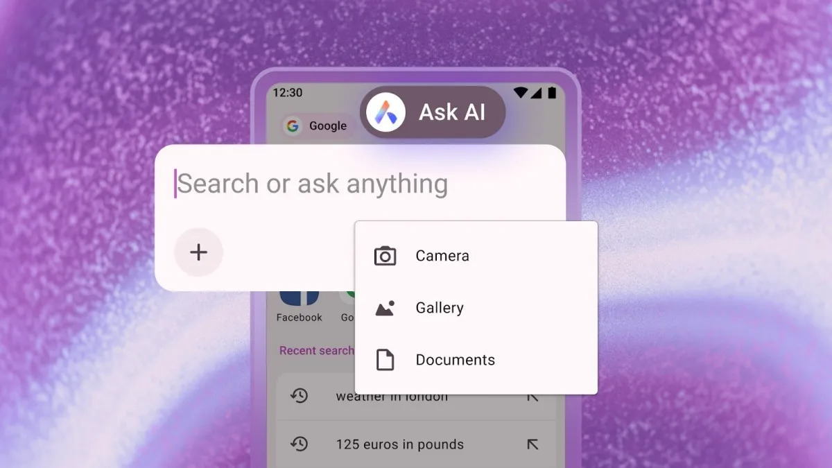 Opera Android 'Ask AI' feature render.
