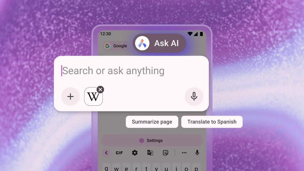 Opera Android browser, Ask AI feature, render.