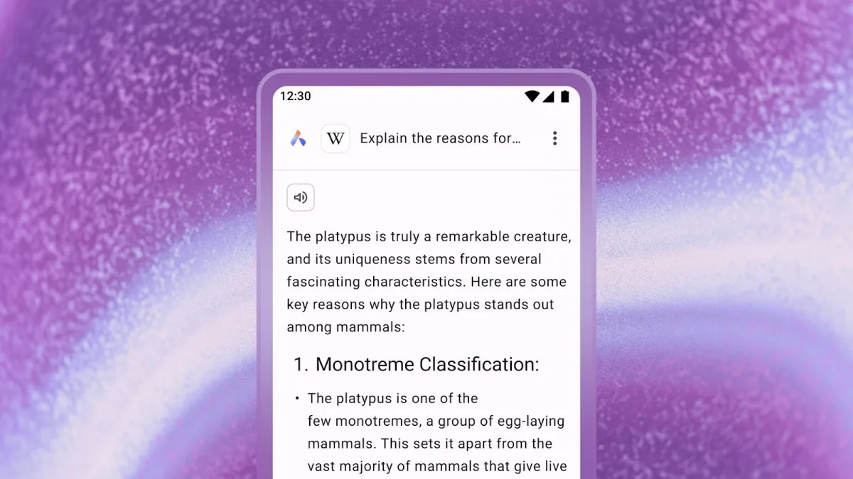 Opera Android AI feature explaining the platypus.