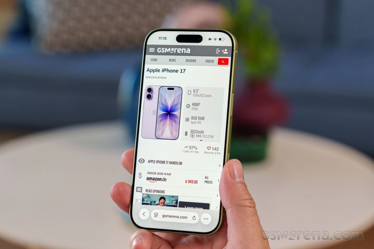 iPhone 17 specs on GSMArena website
