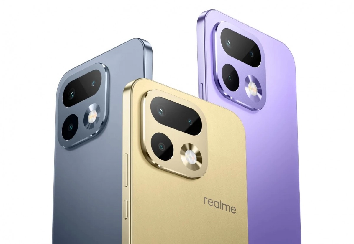 Realme 16 Pro camera array, three colors.