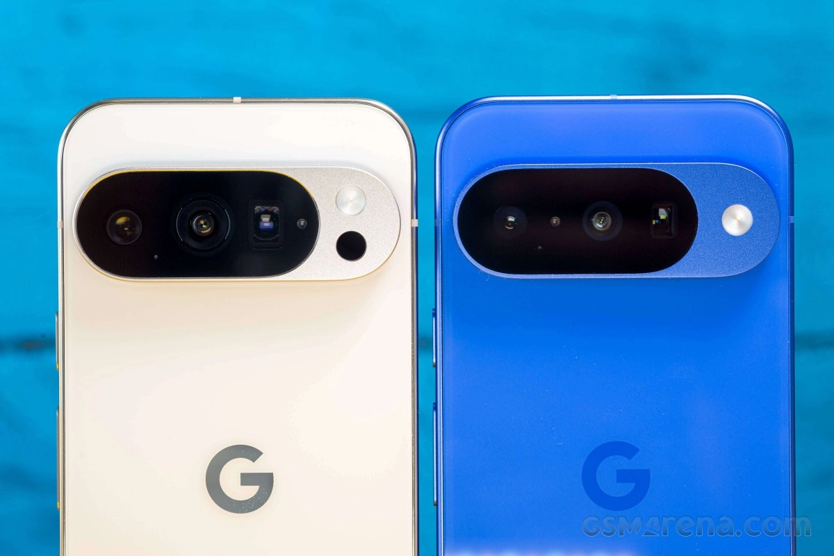Google Pixel phones with cameras and Google logo