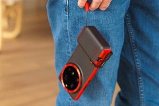 Black and red smartphone with unique camera design