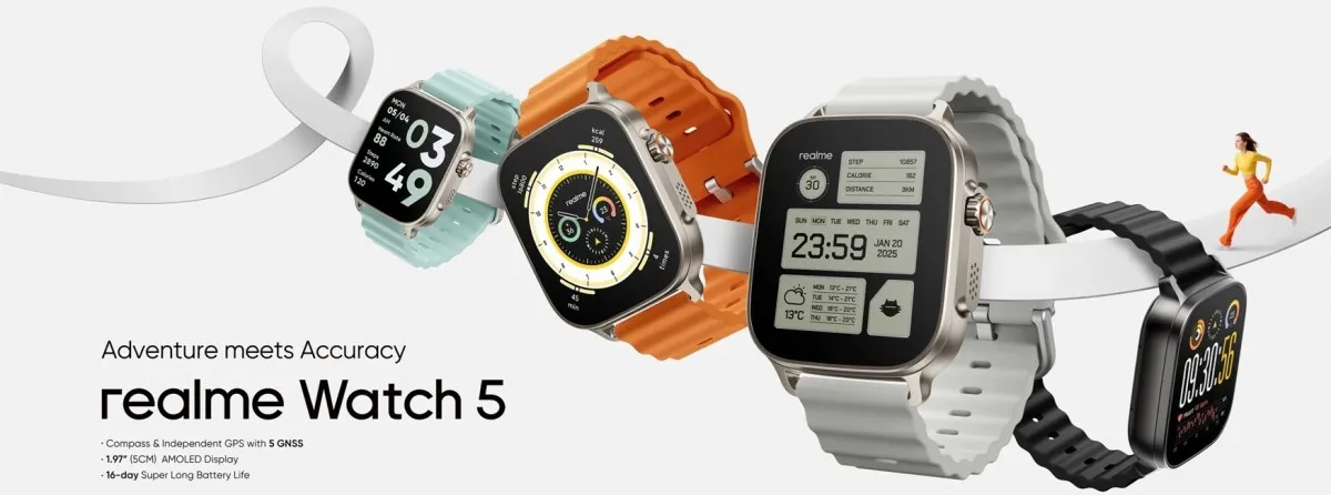 Realme Watch 5 render showing multiple color options.