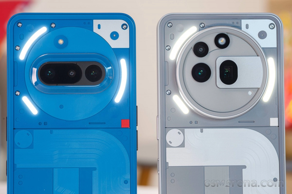 Nothing Phone (4a) blue, grey Glyph Interface rear