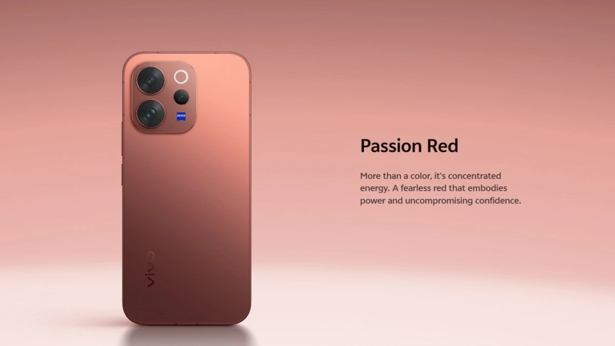 Vivo V70 Elite Passion Red smartphone rear view.