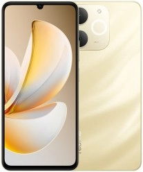 Realme P4 Lite gold phone front and back.