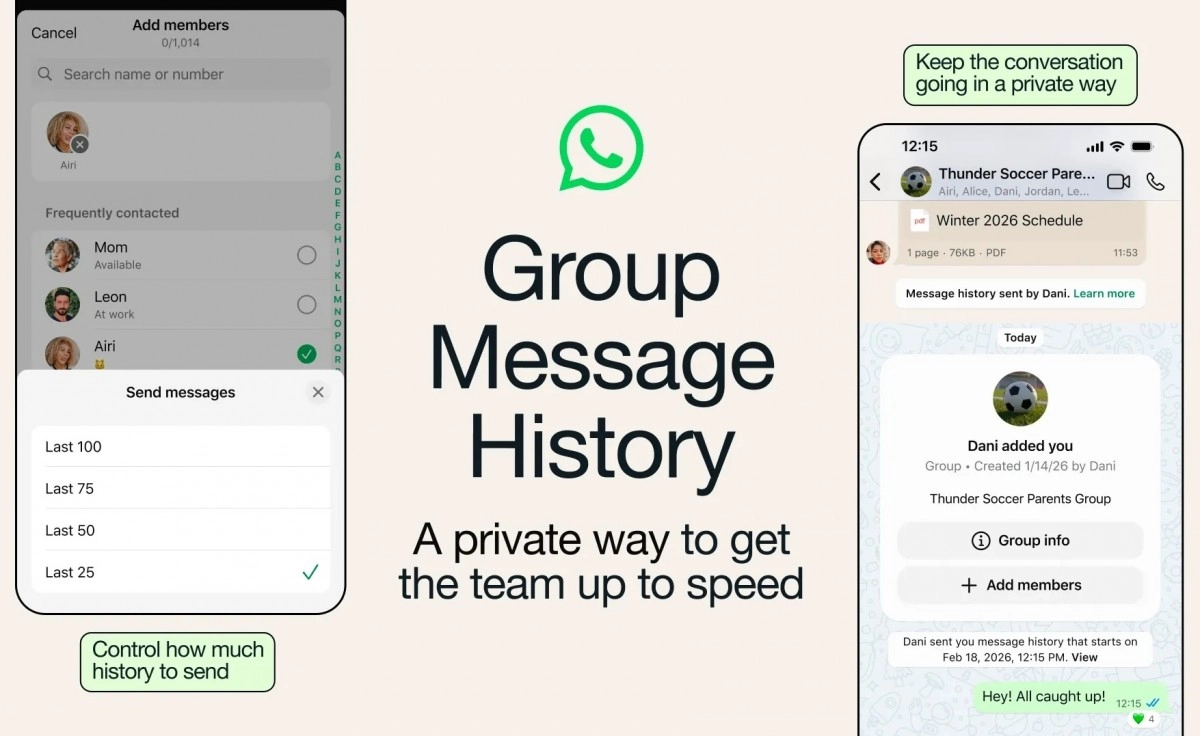 WhatsApp Group Message History feature controls sent history.