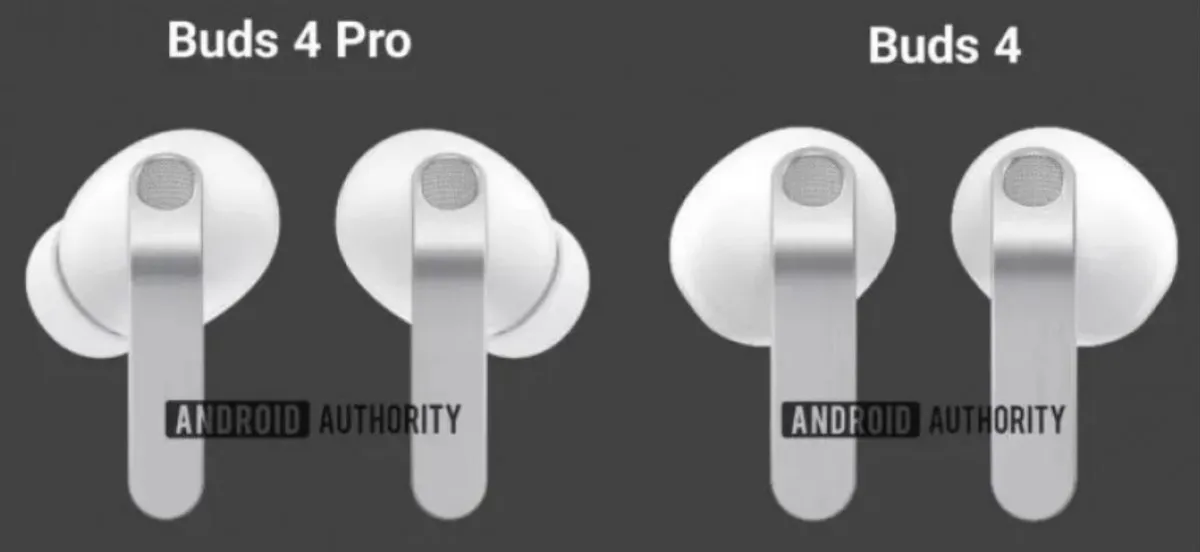 Samsung Galaxy Buds4 Pro versus Buds4 render.
